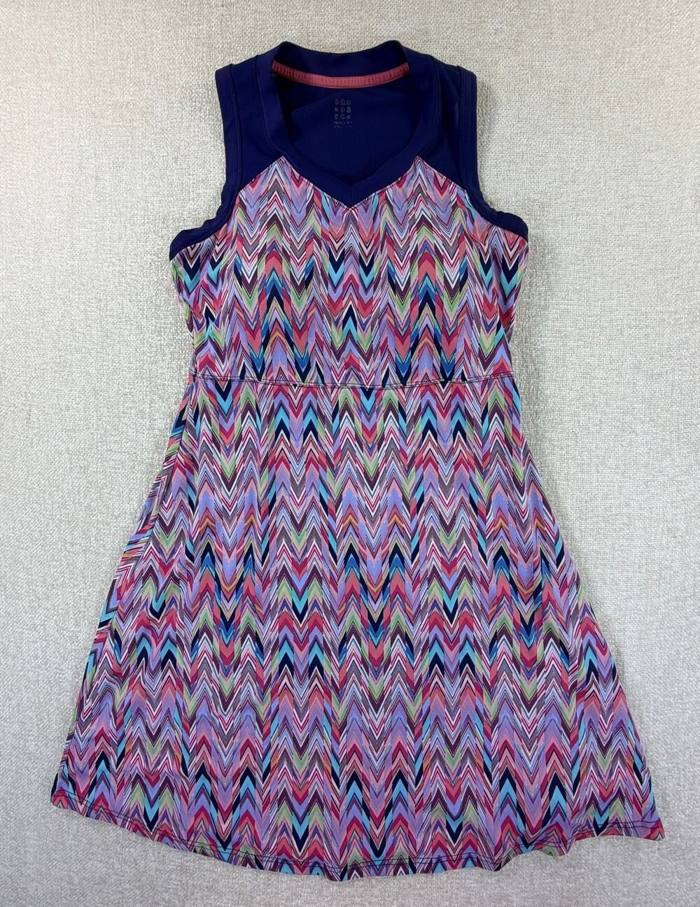 Title Nine Women's Small Pink Multicolor Chevron Print Athleisure Travel Dress